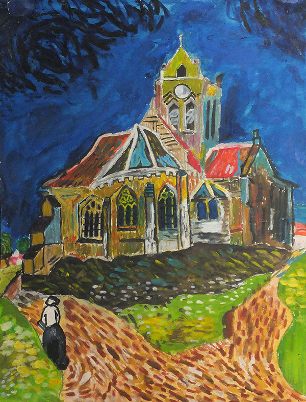 ゴッホ『オーヴェールの教会』模写作品